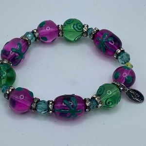 Kate & Macy bracelet Purple Green Glass Beads Mardi Gras Palm Swirl